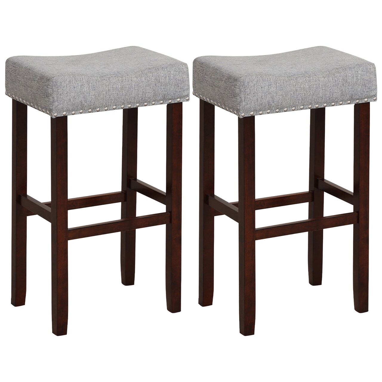 Costway Set of 2 Counter Height Bar Stools Saddle Kitchen Chairs with Wooden Legs